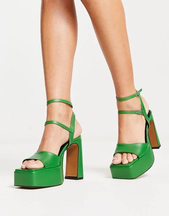 Neddy premium leather platform heeled sandals in green
