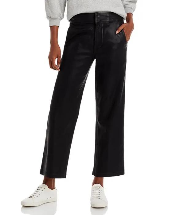 Nellie High Rise Cropped Wide Leg Jeans in Black Lux Coated