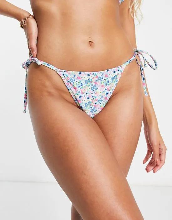 Nelly mix and match high leg tie side bikini bottom in ditsy floral print