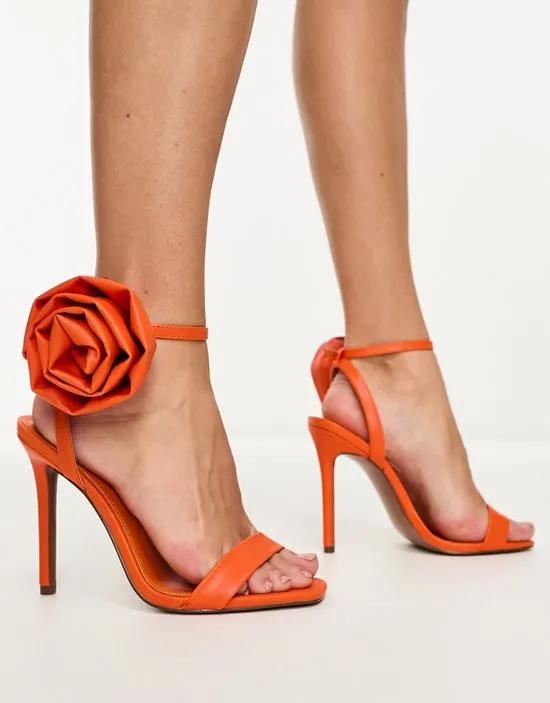 Neva corsage barely there heeled sandals in orange
