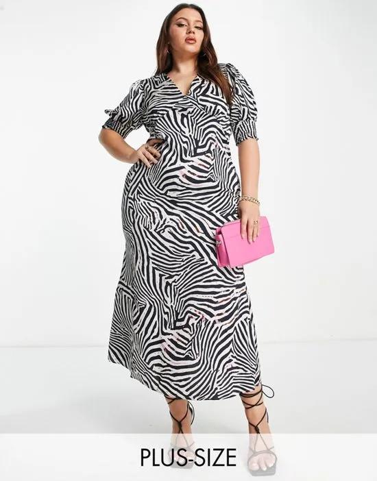 Never Fully Dressed puff sleeve maxi dress in zebra print