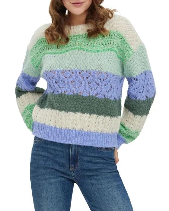 New Boho Crochet Stripe Sweater
