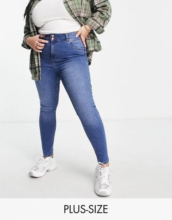 New Look Curve high waisted lift & shape skinny jean in mid blue
