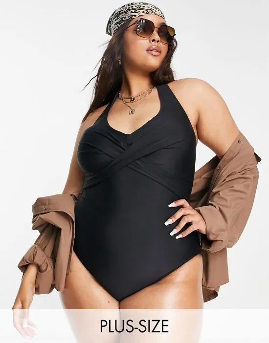 New Look Curve notch neck swimsuit in black