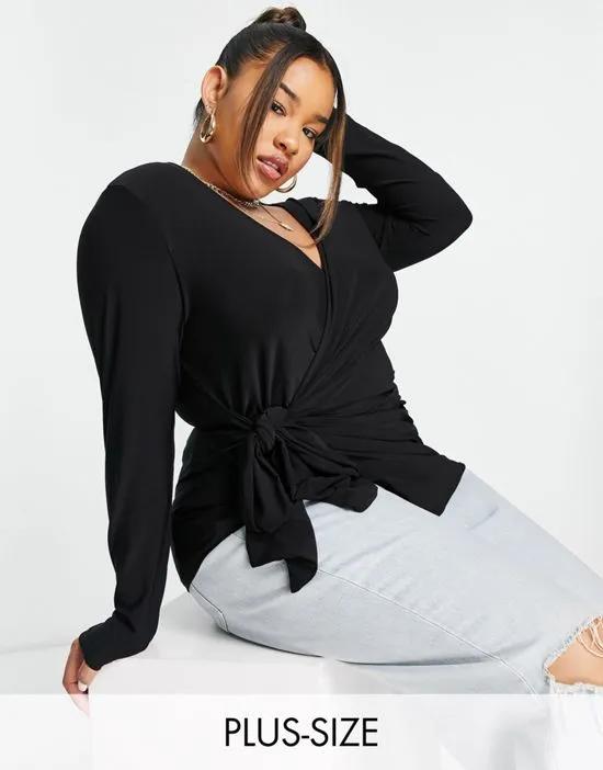 New Look Curve tie side long sleeve top in black - part of a set