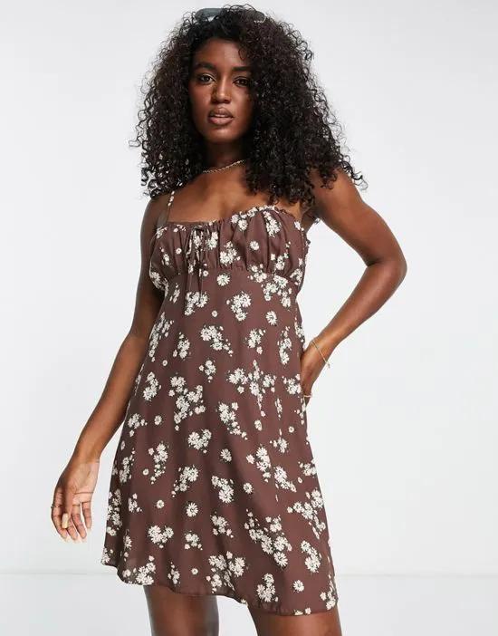 New look frill sundress dress in brown