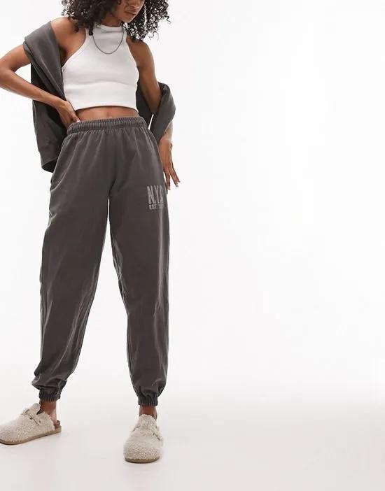 New York Collective print vintage wash oversized cuffed sweatpants in charcoal - part of a set