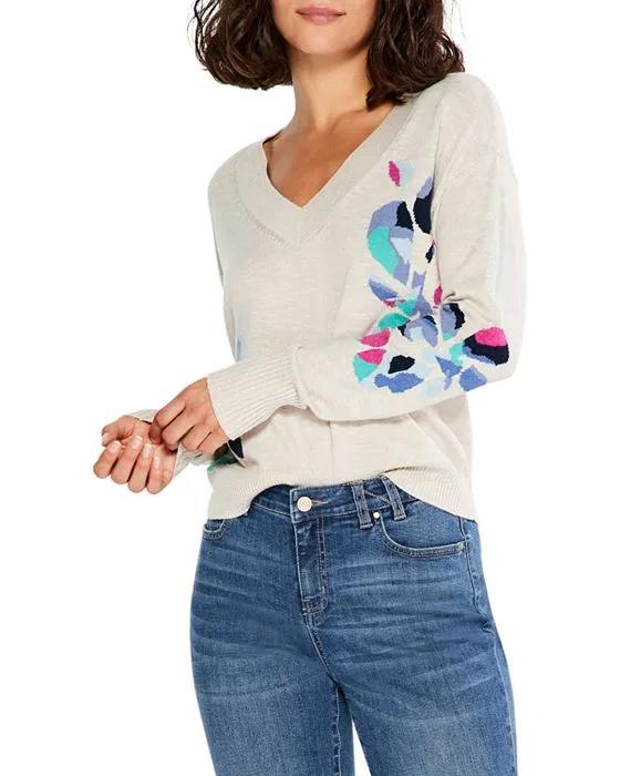 NIC+ZOE Petite Blooming Floral Intarsia Sweater