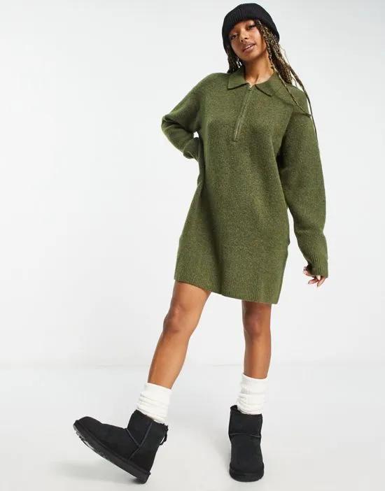 Nicki Pike knit midi sweater dress in khaki