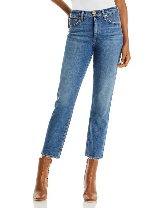 Nina High Rise Ankle Slim Straight Cigarette Jeans in Huntley