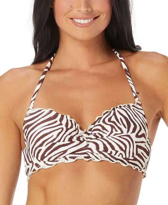 Nixie Zebra-Print Ruffled Bikini Top, Created for Macy's