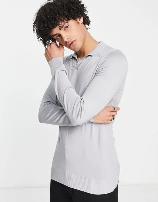 notch collared sweater in gray