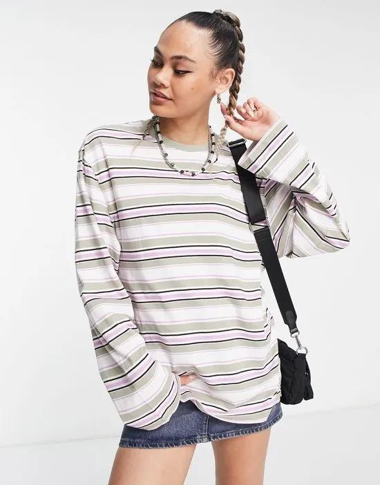 Now oversized long sleeve top in lilac stripe