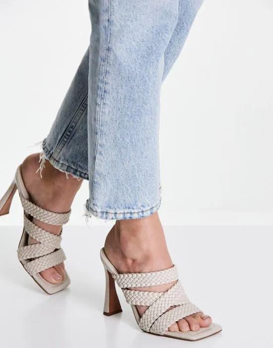 Nuclear woven strappy high heeled mules in off white