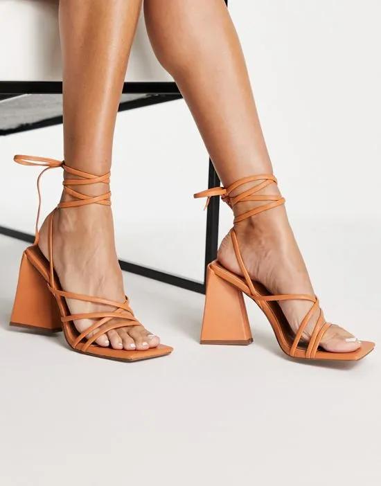 Nura strappy block heeled sandals in camel