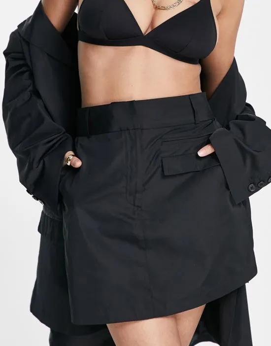 nylon mini skirt in black - part of a set