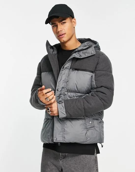 nylon puffer jacket in gray