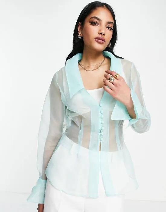 occasion organza shirt in light blue