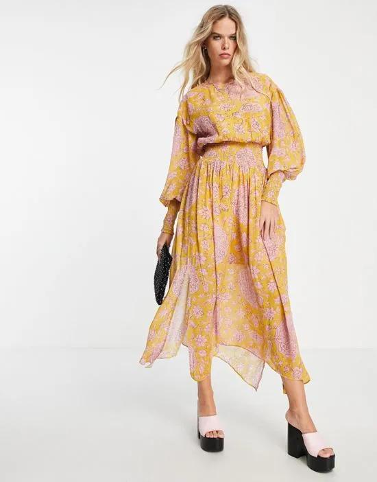 occasion yellow and pink embellished midaxi dress