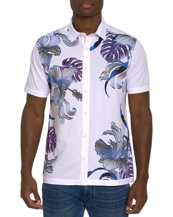 Odessy Cotton Knit Tropical Fauna Print Classic Fit Button Down Shirt