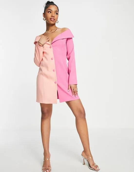 off-shoulder contrast dress in pink