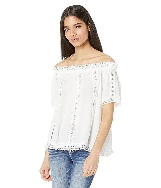 Off Shoulder Lace Inset Woven Top