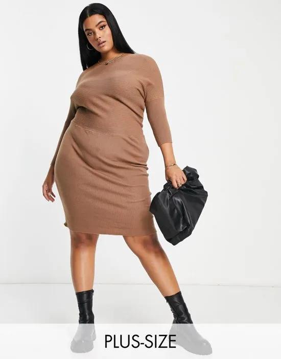 off shoulder slouch midi knitted dress in beige