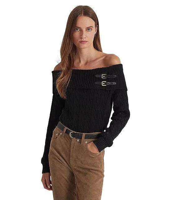 Off-the-Shoulder Cable-Knit Sweater