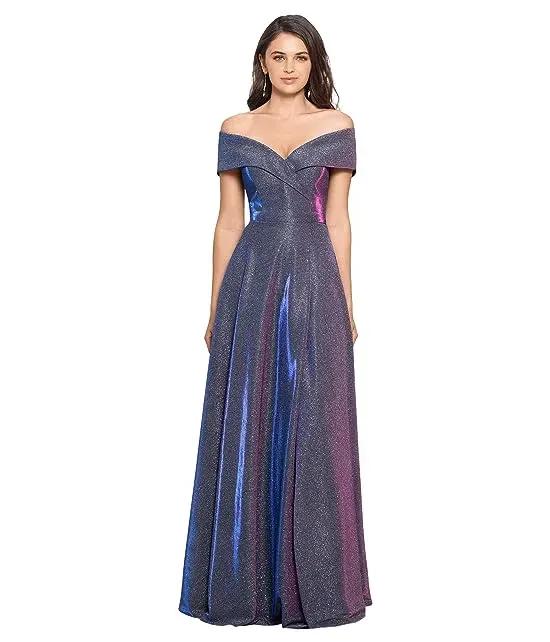 Off-the-Shoulder Long Glitter Dress