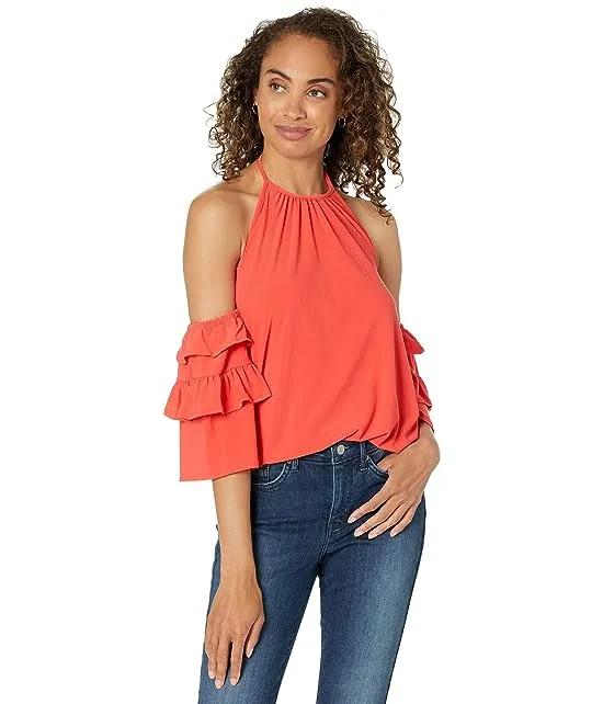 Off-the-Shoulder Ruffled Knit Top