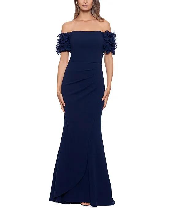 Off-The-Shoulder Ruffled-Sleeve Gown