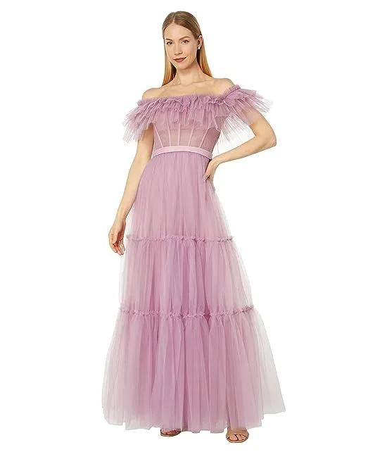 Off-the-Shoulder Tulle Evening Gown