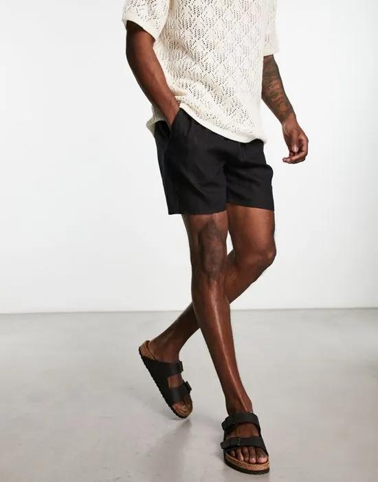 Olsen regular fit linen blend shorts in black