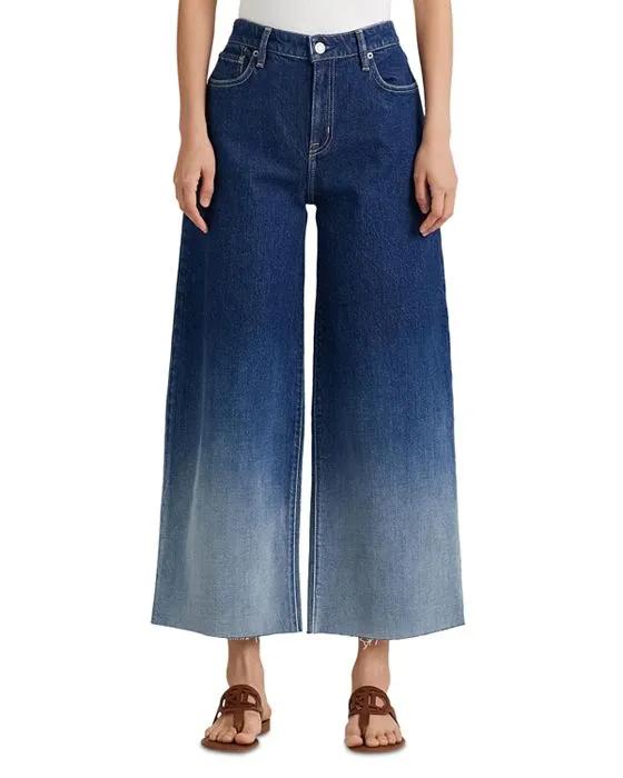 Ombré Wash High Rise Cropped Wide Leg Jeans in Blue