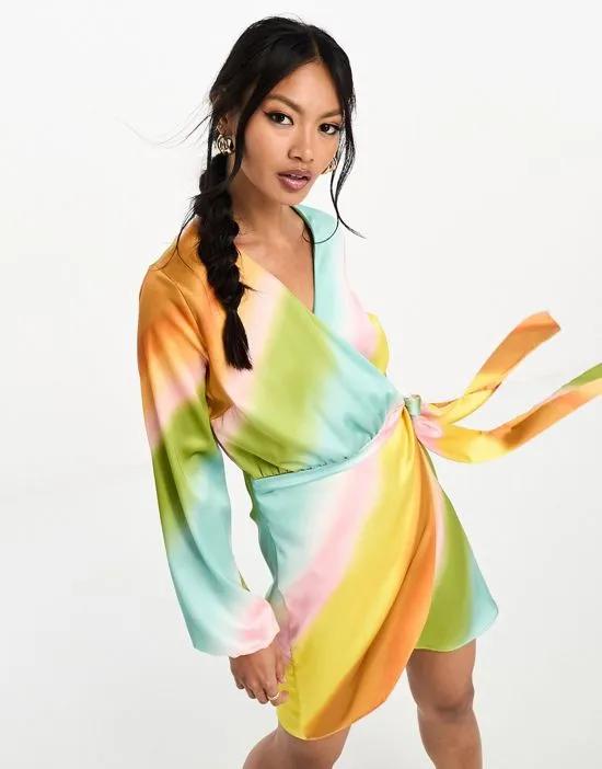 ombre wrap mini dress in multi-metallic