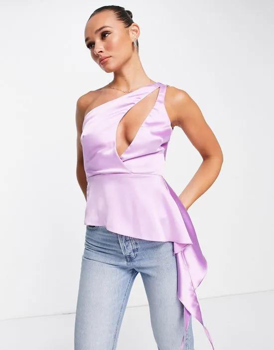 one shoulder cami with asymmetic drape & cut out in lilac