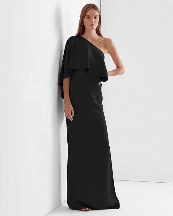 One Shoulder Cape Overlay Gown