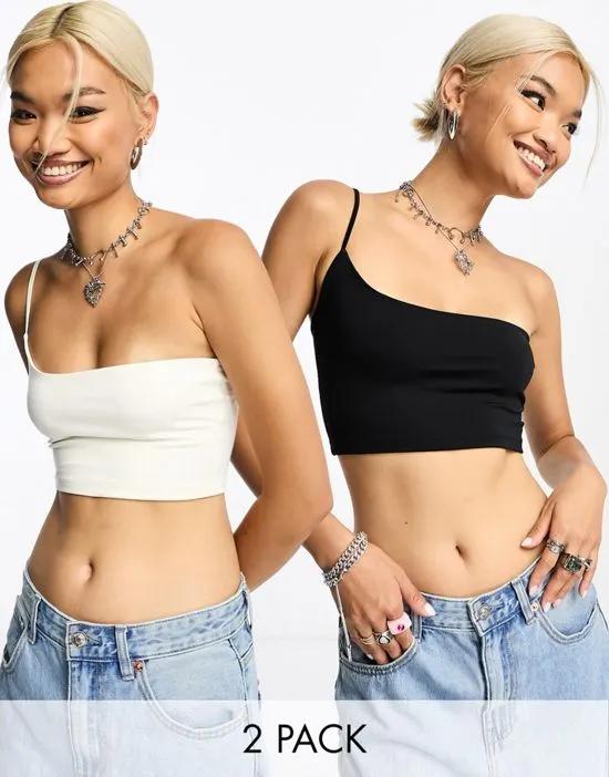 one shoulder crop top 2 pack in black and white