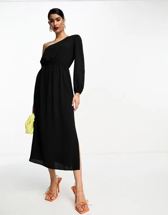one shoulder cut out midi dress in black