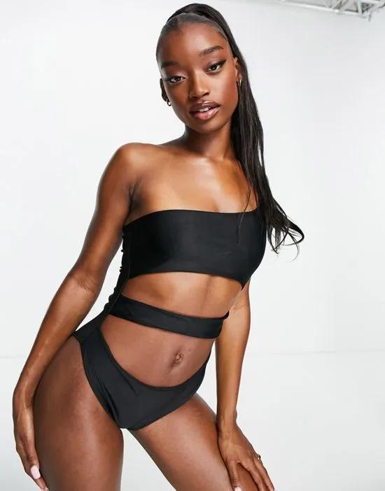 one shoulder cut out swimsuit in black