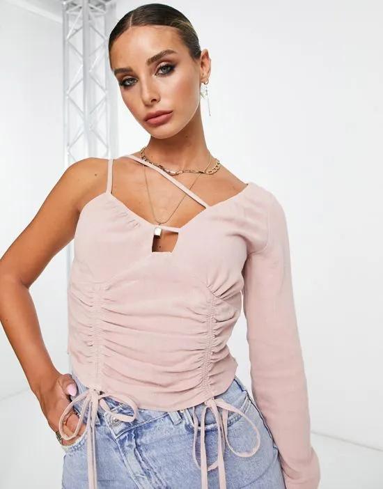 one shoulder cut out top in dusty rose