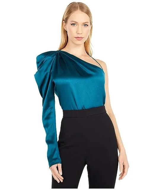 One Shoulder Fitted Top with Draped Sleeve