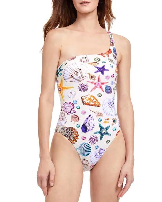 One Shoulder Printed One Piece Swimsuit 