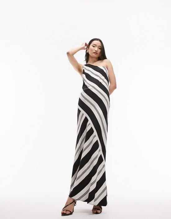 one shoulder stripe print maxi dress