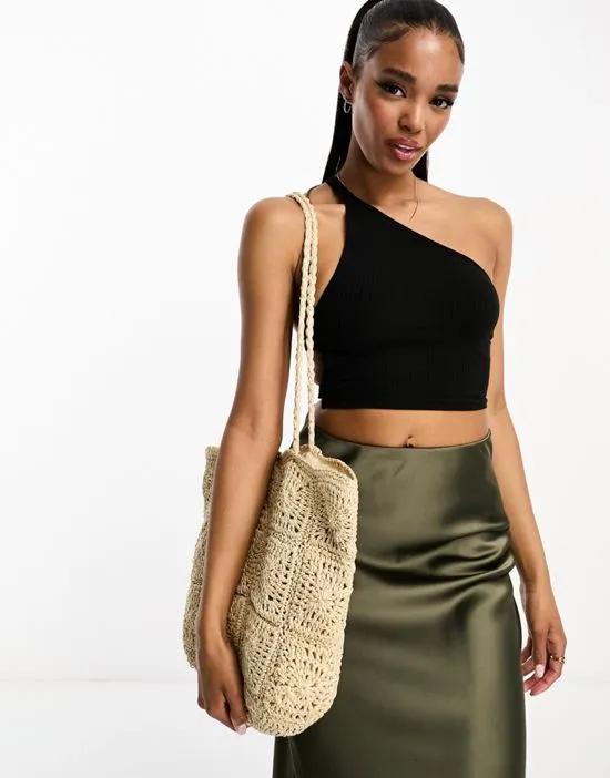 one strap crop top with cut out detail in black