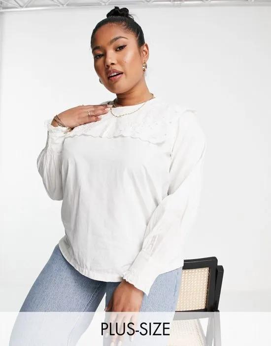 Only Cuve oversized eyelet collar blouse in white