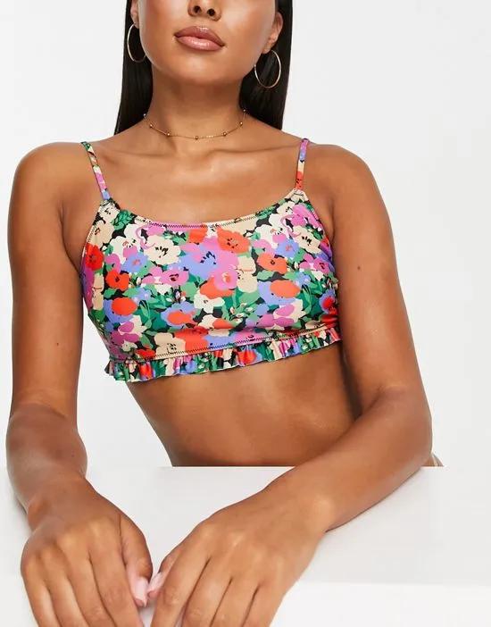 Only exclusive ruffle trim bikini bottoms in bright poppy floral