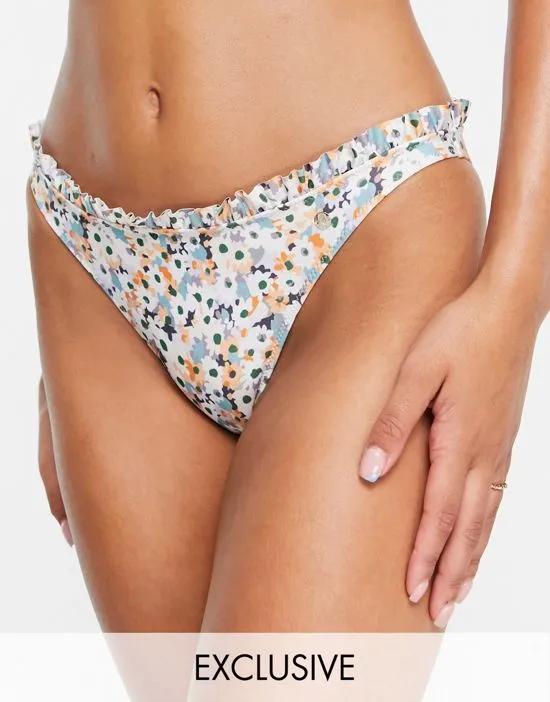 Only Exclusive set bikini bottoms with frill detail in floral print