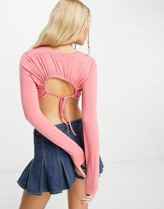 open back detail top in coral
