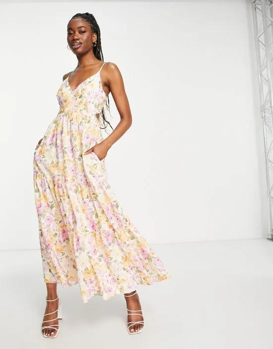 open back maxi dress in bright floral